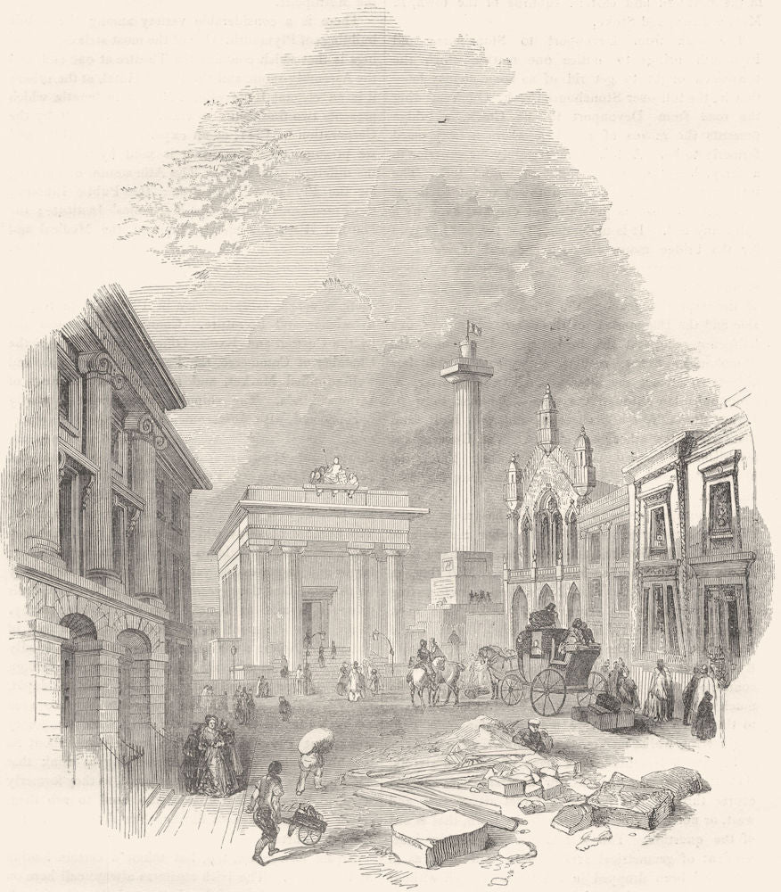 DEVON. Town- Hall and Library, Devonport 1850 old antique print picture